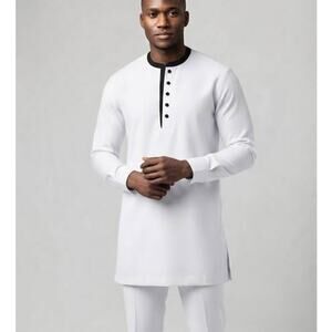 Men's White Long Sleeve Dashiki Senator Suit